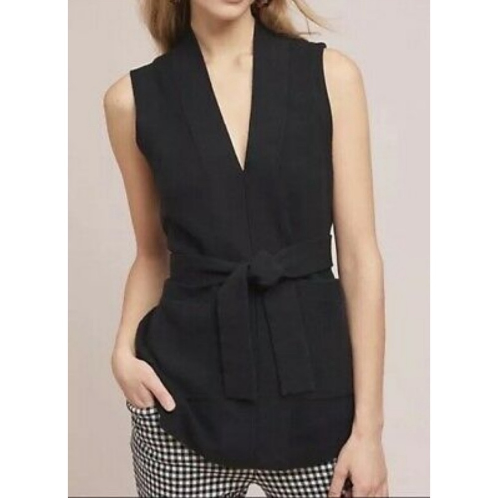 By Anthropologie sleeveless knit pullover sweater with pockets tie waist Large